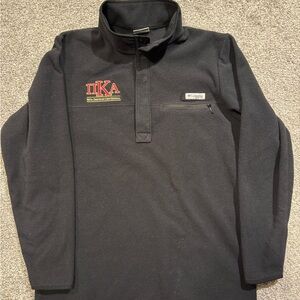 Columbia PFG Pullover Women Medium Black Logo Regular Fleece Pocket‎ Button